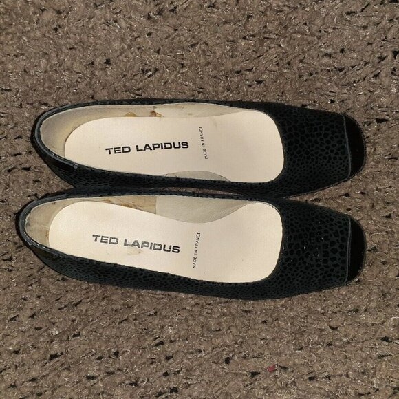 Vintage TED LAPIDUS-Black Suede/Leather Patterned Wedges-Sz 38-Excellent - Picture 6 of 7